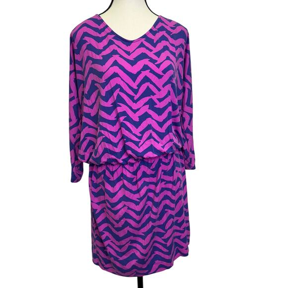 Lilly Pulitzer Pink & Purple Zigzag Print Blouson Waist Dress Size S Rayon Blend - Picture 1 of 9
